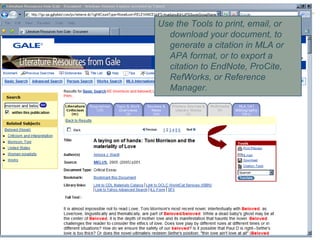 Use the Tools to print, email, or download your document, to generate a citation in MLA or APA format, or to export a citation to EndNote, ProCite, RefWorks, or Reference Manager. 