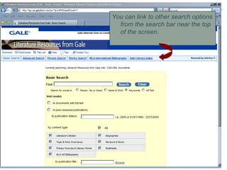 You can link to other search options from the search bar near the top of the screen. 