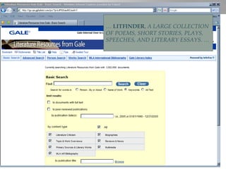 …  LITFINDER ,  A LARGE COLLECTION OF POEMS, SHORT STORIES, PLAYS, SPEECHES, AND LITERARY ESSAYS. … 