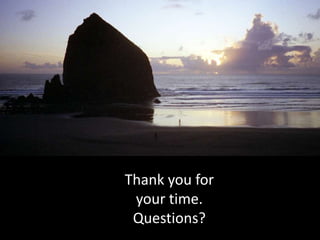 Thank you for
your time.
Questions?
 