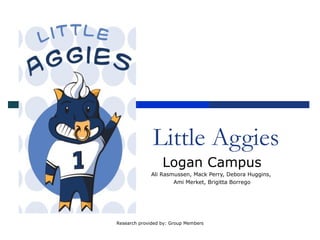 Little Aggies Logan Campus Ali Rasmussen, Mack Perry, Debora Huggins,  Ami Merket, Brigitta Borrego Research provided by: Group Members 
