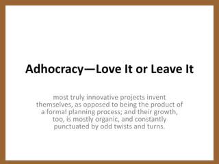 InnovationIn big firms and small. Aggressive R&D is not just the provenance of the big company. In fact, it is arguably more important to the 2-person Professional Service Firm than the lumbering giant