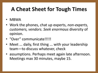 A 5-Word, 5-Point "Complete" "Excellence Manifesto."Cause.Space.Decency.Service.Excellence.