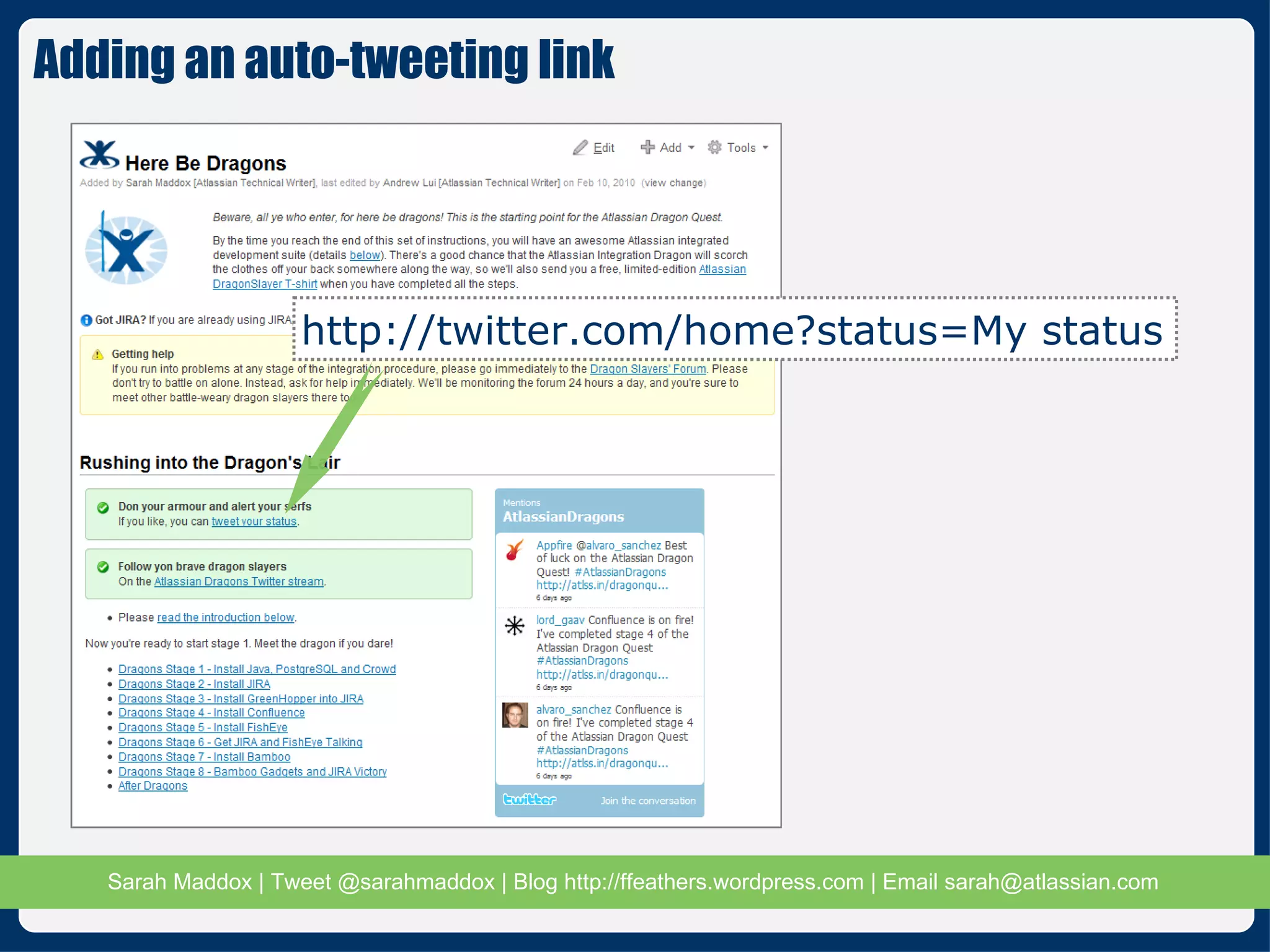 Adding an auto-tweeting link http://twitter.com/home?status=My status 