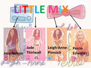 LITTLE MIX
Jesy Nelson
Jade
Thirlwall
Leigh-Anne
Pinnock
Perrie
Edwards
 