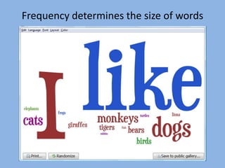 Frequency determines the size of words