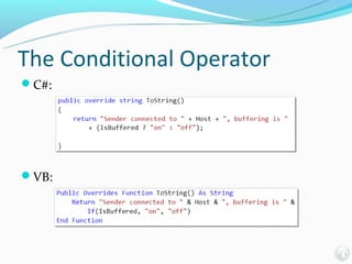 The Conditional Operator
C#:




VB:
 