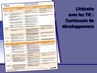 Littératie avec les TIC*Littératieavec les TIC : Continuum de développement