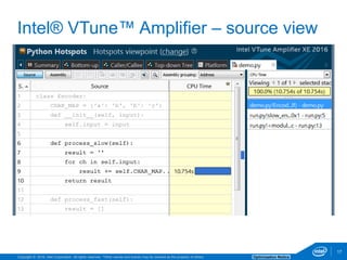 Copyright © 2016, Intel Corporation. All rights reserved. *Other names and brands may be claimed as the property of others. Optimization Notice
17
Intel® VTune™ Amplifier – source view
17
 