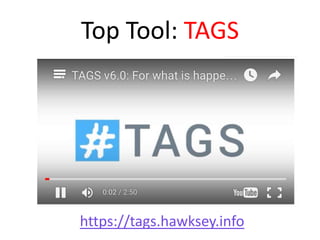 Top Tool: TAGS
https://tags.hawksey.info
 