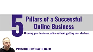 Pillars of a Successful
Online Business
5
PRESENTED BY DAVID BAER
Growing your business online without getting overwhelmed
 