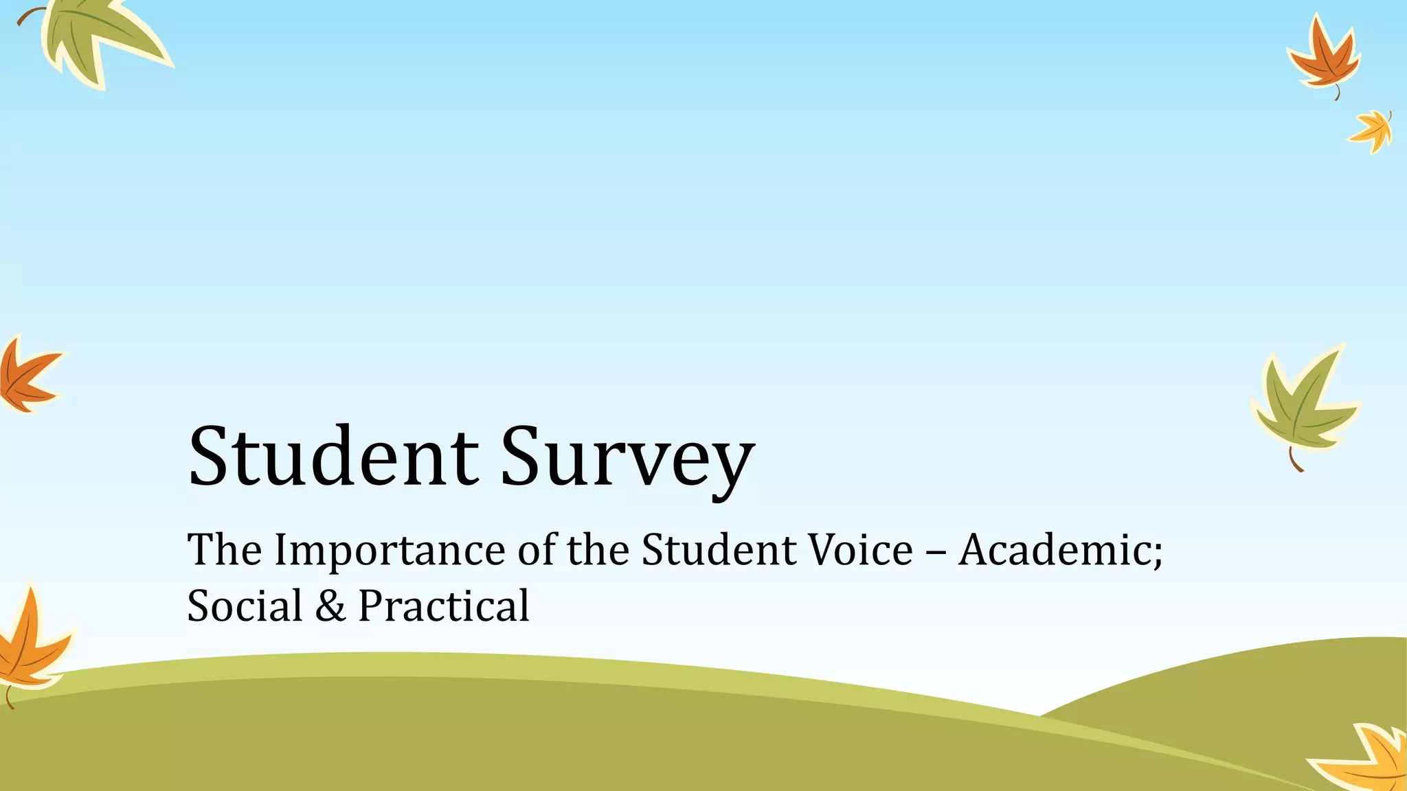 Student Survey
The Importance of the Student Voice – Academic;
Social & Practical
 