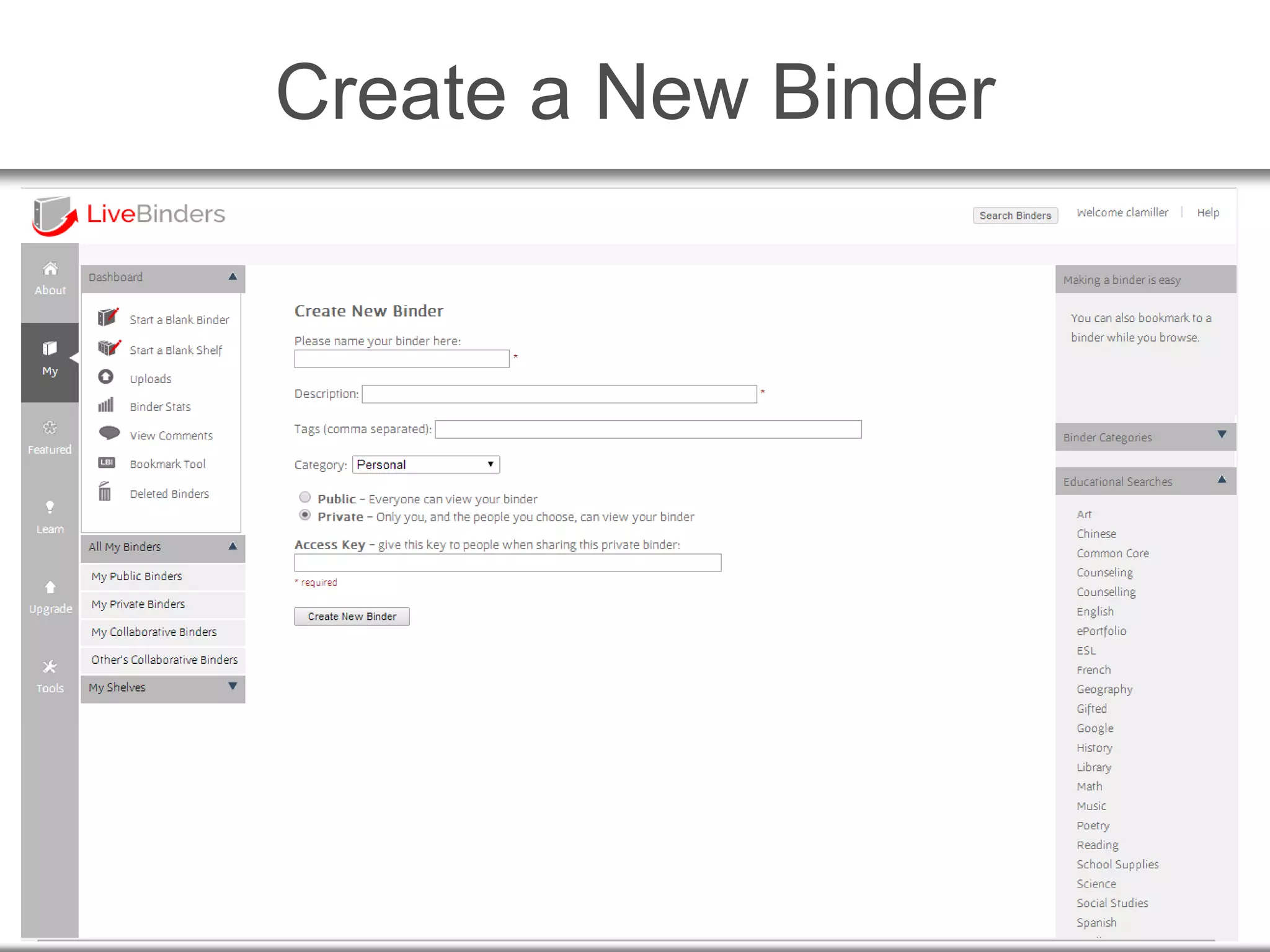 Create a New Binder
 