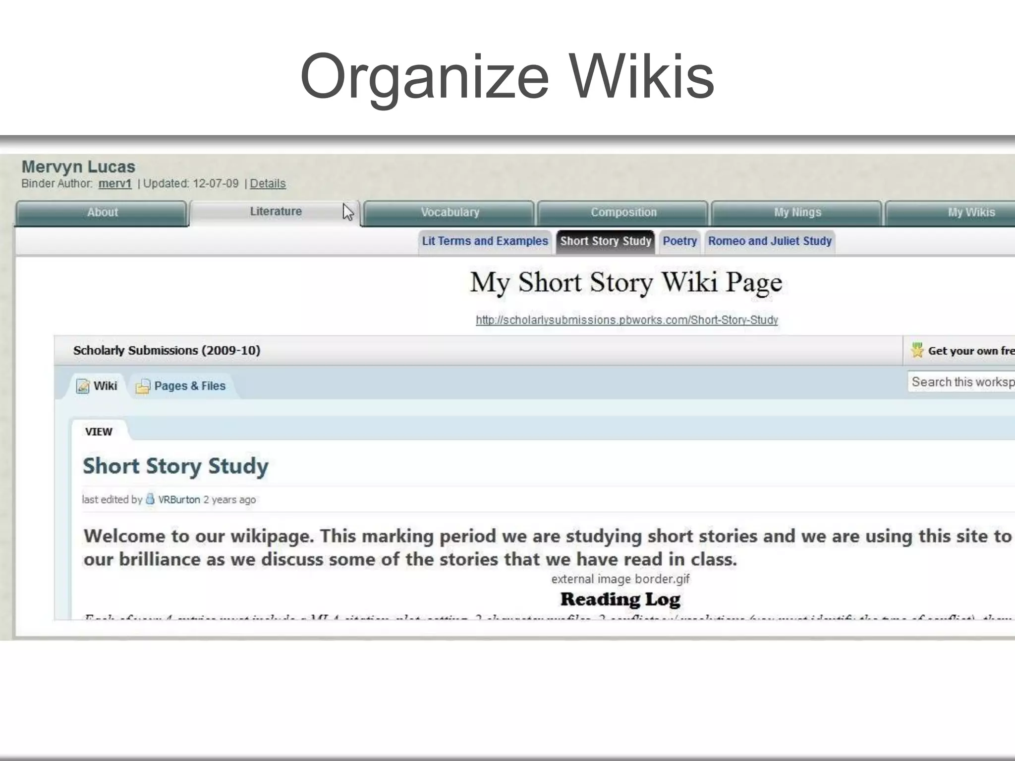 Organize Wikis
 