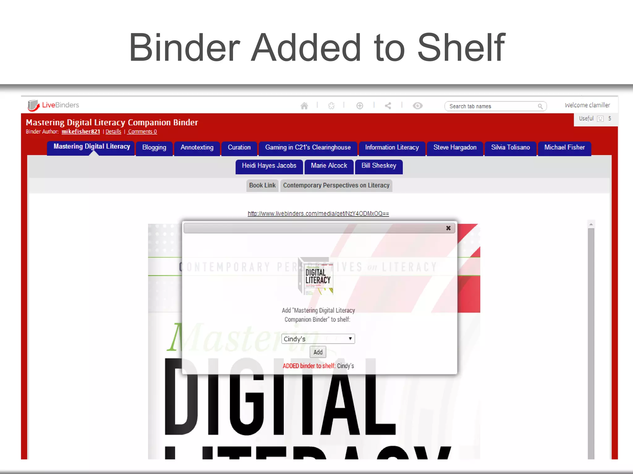 Binder Added to Shelf
 