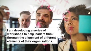 I am developing a series of
workshops to help leaders think
through the alignment of different
elements of their organisat...