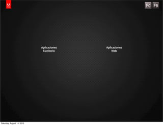 Aplicaciones   Aplicaciones
                             Escritorio        Web




Saturday, August 14, 2010
 