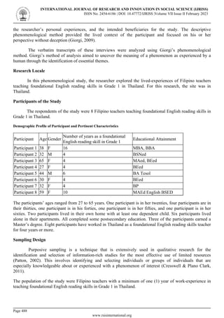 Lived Experiences of Filipino Teachers Teaching Foundational English ...