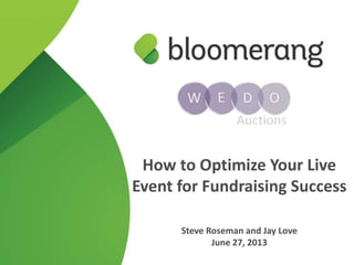 How to Optimize Your Live
Event for Fundraising Success
Steve Roseman and Jay Love
June 27, 2013
 