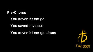Pre-Chorus
You never let me go
You saved my soul
You never let me go, Jesus
 