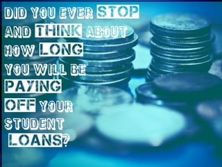 Did you ever stop
and think about
how long
you will be

paying
off your
student

loans?

 