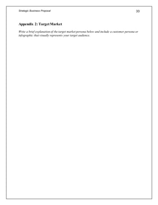 Strategic Business Proposal 33
Appendix 2: TargetMarket
Write a brief explanation of the target market persona below and include a customer persona or
infographic that visually represents your target audience.
 