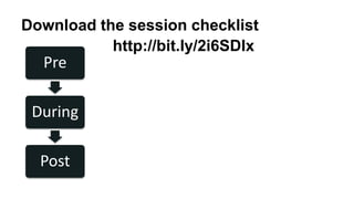Download the session checklist
Pre
During
Post
Center for Innovation in
http://bit.ly/2i6SDIx
 