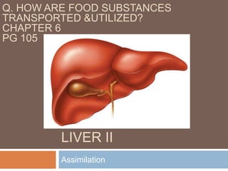 Liver II Assimilation Q. How are food substances transported &utilized?Chapter 6  Pg 105  