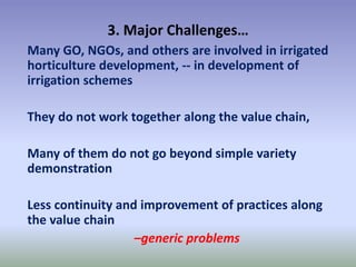 Potential-interventions in smallholder irrigated horticultural crops production value chain development in Ethiopia