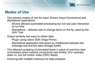 Modes of Use
• Two primary modes of use for input: Drivers (Input Connectors) and
Standalone applications
– Drivers allowe...