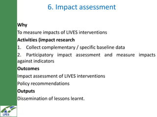 Irrigated agriculture: Areas of research for development in the LIVES project