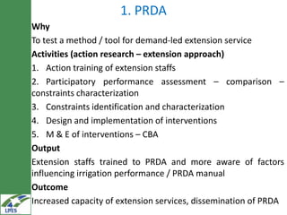 Irrigated agriculture: Areas of research for development in the LIVES project