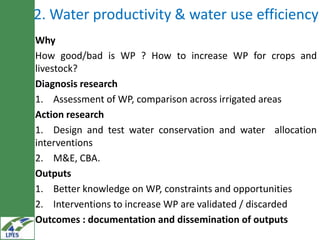 Irrigated agriculture: Areas of research for development in the LIVES project