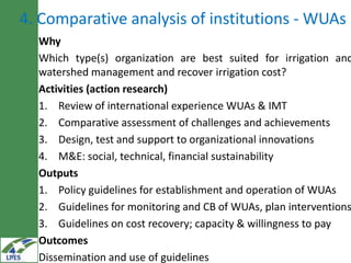 Irrigated agriculture: Areas of research for development in the LIVES project