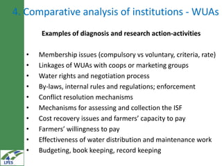 Irrigated agriculture: Areas of research for development in the LIVES project