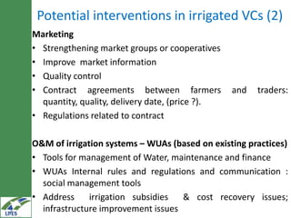 IWMI experiences on potential irrigated value chains development for the LIVES project
