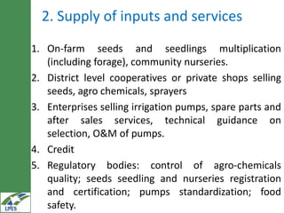  Irrigated agriculture value chains interventions in the LIVES project