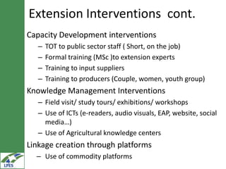 Extension (capacity development, knowledge management and linkages) research in LIVES  