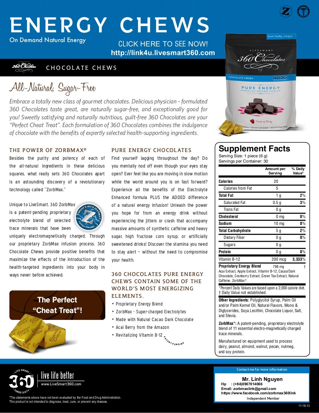 Livesmart 360 Chocolates Energy chews Dark Chocolate Pure Energy