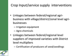 Potential irrigated crop value chain interventions for the LIVES project