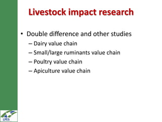 Potential livestock research areas in the LIVES project