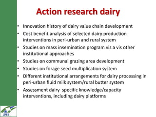 Potential livestock research areas in the LIVES project