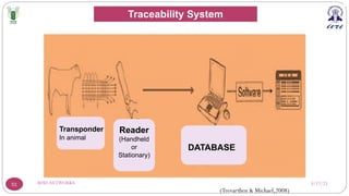 3/17/23
RFID-NETWORKS
51
Transponder
In animal
Reader
(Handheld
or
Stationary)
DATABASE
(Trevarthen & Michael,2008)
Traceability System
 