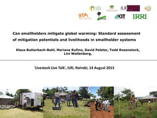Standard assessment of mitigation potentials
and livelihoods in smallholder systems
Klaus Butterbach-Bahl, Mariana Rufino, David Pelster, Todd Rosenstock,
Lini Wollenberg,
 