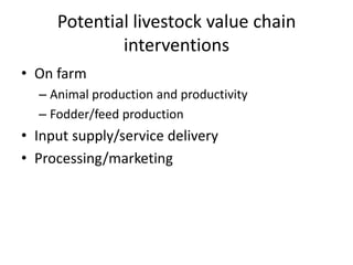 Potential livestock value chain interventions for the LIVES project