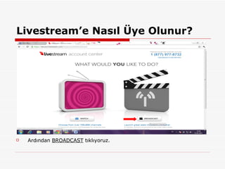 Livestream’e Nasıl Üye Olunur? Ardından  BROADCAST  tıklıyoruz. 