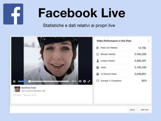 Facebook Live
Statistiche e dati relativi ai propri live
 