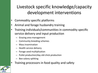 Potential livestock value chain interventions for the LIVES project