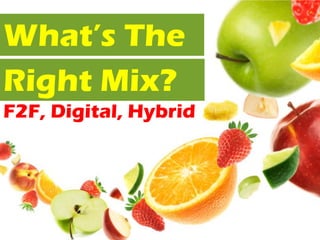 What’s The
Right Mix?
F2F, Digital, Hybrid
 