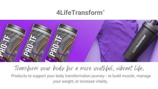 4LifeTransform®
Products to support your body transformation journey - to build muscle, manage
your weight, or increase vitality.
 